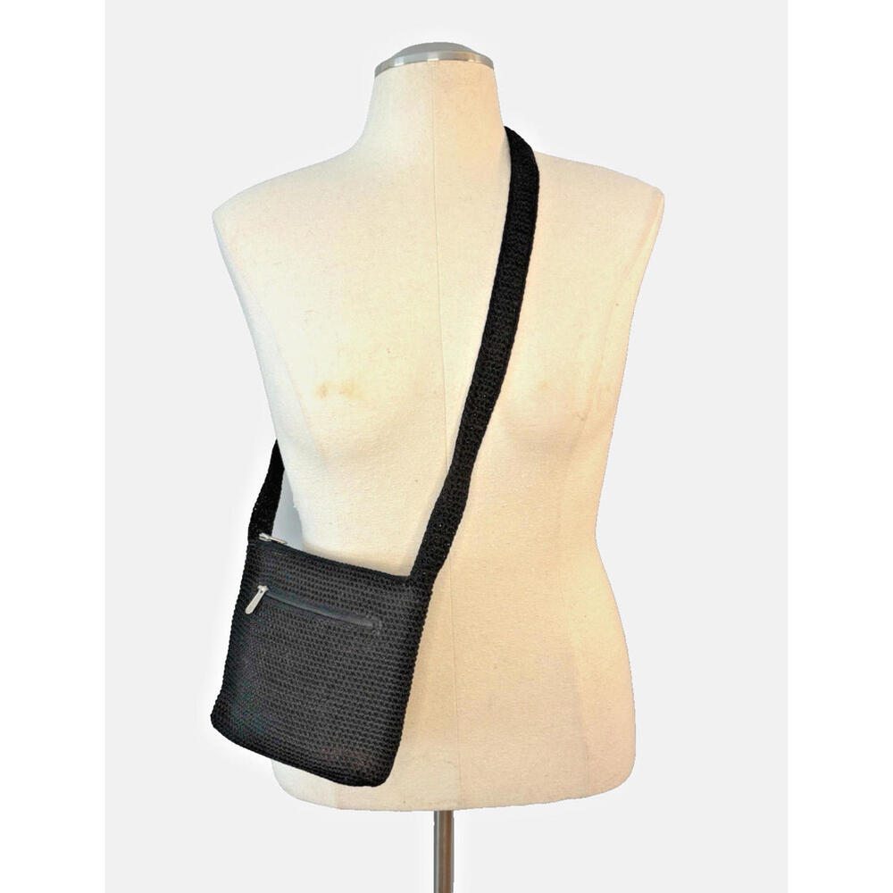 The Sak Black Crochet Crossbody Bag Zipper Purse EUC